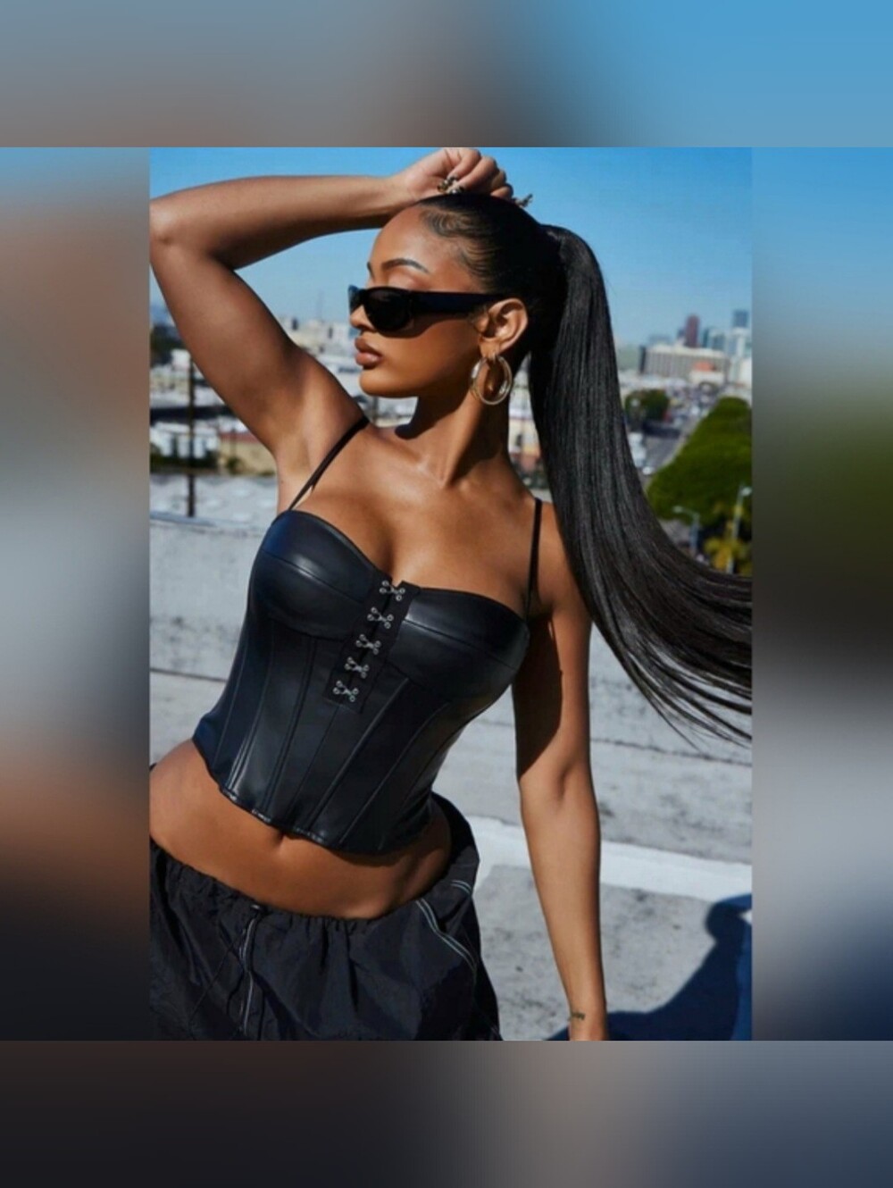 Fashion Nova Off the hook blk faux leather spaghetti strap corset top 1X NWT - Picture 16 of 17